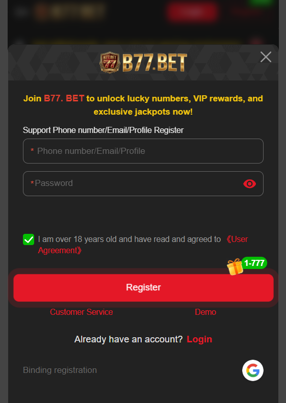 B77 Bet Game Registeration